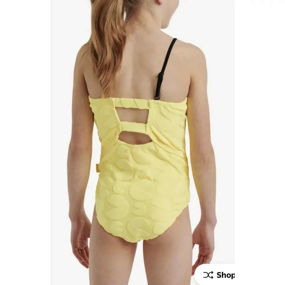 NEW Justice Girls Terry Pacman One-Piece, Yellow Embossed Sizes Large 12/14